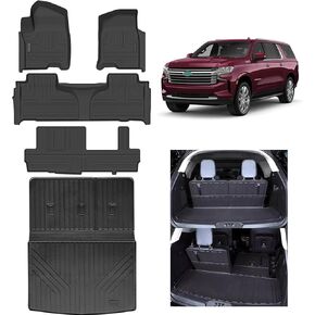 Floor Mats & Cargo Liners for 2021 2022 2023 2024 2025 Chevrolet Chevy Suburban/GMC Yukon XL/Cadillac Escalade ESV（Non Short axis） 8 Seats-2nd Row Bench Seat Floor Liners & Trunk Mat