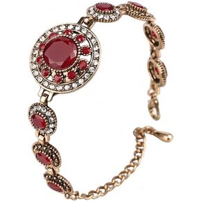 Retro Turkey Jewelry Tibetan Bangle Bohemian Red Stone Gold Color Bracelet for Women Gift