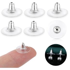LCCHOLV 3-Pairs 925 Sterling Silver Earring Backs for Studs - Hypoallergenic Locking Earring Backs for Heavy Droopy Ears, Silver Pierced with Plastic Back Earring Backs Replacements