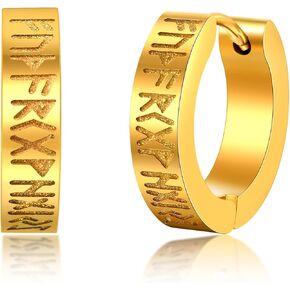 SIISPRI Viking Earrings for Men Women, Norse Viking Hoop Earrings Rune Carved Design Amulet Protection Huggie Hoops Earrings Jewelry Gift,Black/Silver/Gold Plated