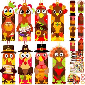 80UncleKimby 34 Sets Fall Thanksgiving Crafts for Kids DIY Bookmarks Turkey Kits Ages 4-8 Classroom Activities Bulk