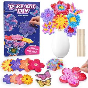 Toys for 4 5 6 7 8+ Year Old Girls, Poke-in Art Flower Bouquet with 8 Flowers & 2 Butterflies Arts and Crafts for Girls Ages 4-12 DIY Creative Activity Birthday Xmas Gifts for 4-12 Year Old Girls