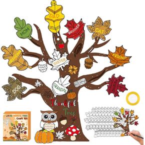 CY2SIDE Fall Thankful Trees Art Craft - 48PCS Color Your Own Fall Thankful Leaves Trees for Kids DIY Coloring Gratitude Trees Ornaments Craft for Kids Thanksgiving Gift for Sunday School Rewards