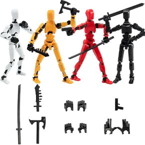 4PCS Assembled Titan T13 Action Figures Set Lucky Dummy Nova 13 Action Figure Robot Stick Figures Fidget Toys for Boys Multi Movable Joints Gifts Toys for Kids (Golden+White+Blue+Black)
