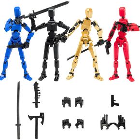 4PCS Assembled Titan T13 Action Figures Set Lucky Dummy Nova 13 Action Figure Robot Stick Figures Fidget Toys for Boys Multi Movable Joints Gifts Toys for Kids (Golden+White+Blue+Black)