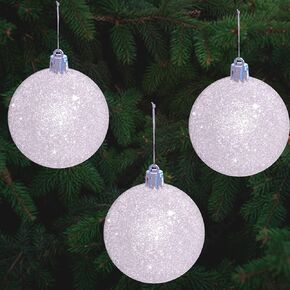 4E's Novelty White Snowball Christmas Ornaments Set of 12 – Large 3.15" Iridescent Christmas Ball Ornaments, Shatterproof Glitter Ornaments for Christmas Tree, Winter Wonderland Decorations
