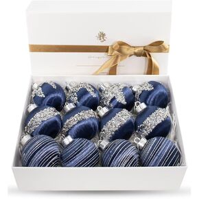 12 Pcs Satin Christmas Balls, Silk Christmas Tree Hanging Ornaments, Christma Luxury Home Decorations for Xmas Tree Wreath Garland Holiday Wedding Party Decoration (White)