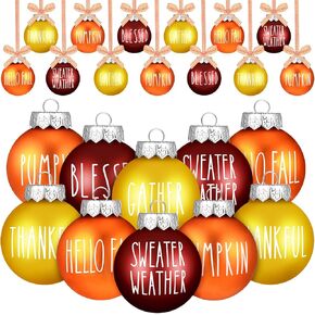 24 Pcs Thanksgiving Ball Ornaments for Tree 2.36 Inch Fall Plastic Hanging Ornaments Orange Ball Ornaments Thanksgiving Hanging Decorations for Fall Autumn Home Harvest Decor (Yellow,Orange,Wine Red)