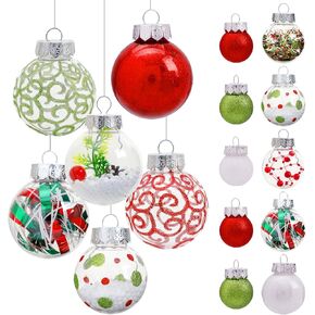 Clear Christmas Tree Ornaments Set, 30ct Red Green White Christmas Ornaments for Christmas Decorations Shatterproof Decorative Hanging Plastic Xmas Ball for Home Decor Wedding Party- Multi-Size