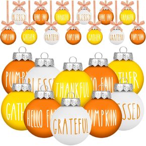 24 Pcs Thanksgiving Ball Ornaments for Tree 2.36 Inch Fall Plastic Hanging Ornaments Orange Ball Ornaments Thanksgiving Hanging Decorations for Fall Autumn Home Harvest Decor (Yellow,Orange,Wine Red)