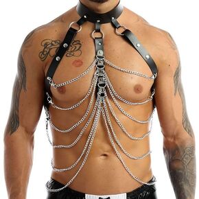 Men's Harness Belt Costume, PU Leather Body Chest for Men Sexy Punk Body Harness Belt, Adjustable Buckle Clothes Outfits, Nightclub Cosplay Clubwear #30