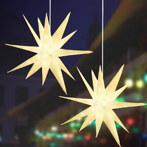 2 Pack 18" Christmas Star Lanterns Light Up Star Hanging PVC Star Ornament with Led Battery Box for Christmas New Year Birthday Wedding Party Decorations