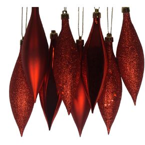 8ct Red Hot Shatterproof 4-Finish Finial Drop Christmas Ornaments 5.5"