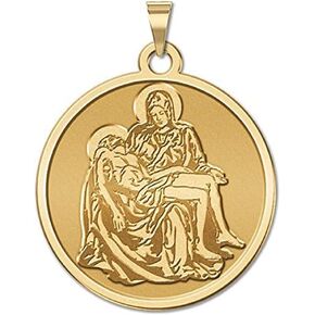 La Pieta Religious Medal - 1 Inch Size of a Quarter -Solid 14K Yellow Gold