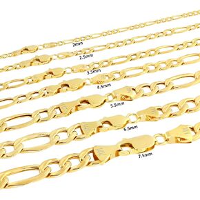 Nuragold 14K Yellow Gold Figaro Link Chain Bracelet/Lengths 7" 7.5" 8" 8.5" 9" / Widths 3.5mm 4.5mm 5.5mm 6.5mm 7.5mm / Italian Made Jewelry for Men and Women