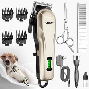 Dog Clippers for Thick Coats Heavy Duty Low Noise Rechargeable Cordless Pet Hair Grooming Clippers, Professional Dog Grooming Kit Dog Trimmer Shaver for Small Large Dogs Cats Pets