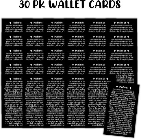 Psalms 91 Bible Verse Wallet Card in Black | 30pk 2x3.5" Prayer Card Umbrella of Protection Shelter Whoever Dwells Rest in Shadow Poster Art Bracelet Driving Keychain First Time Drivers Angel in Saudi Arabia