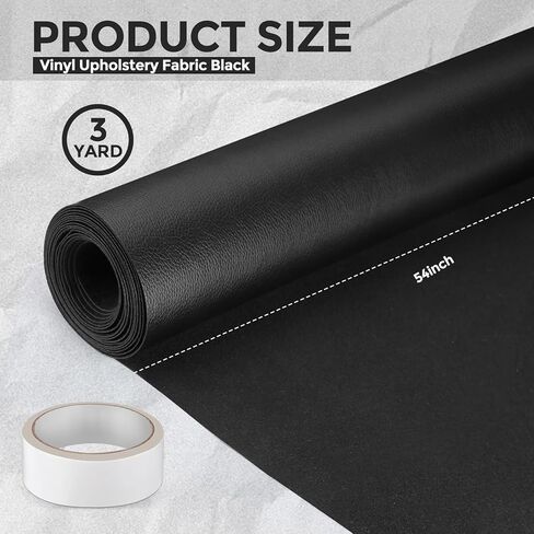 Windkream Marine Vinyl Fabric 3 Yard 54" Wide by 3 Yards Upholstery Faux Leather with Double Sided Tape Black Soft Faux Leather Sheets Fake Leather for Boat Sofa Bags Chair Car DIY Crafts in Kuwait