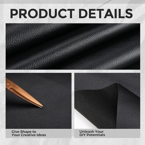 Windkream Marine Vinyl Fabric 3 Yard 54" Wide by 3 Yards Upholstery Faux Leather with Double Sided Tape Black Soft Faux Leather Sheets Fake Leather for Boat Sofa Bags Chair Car DIY Crafts in Kuwait