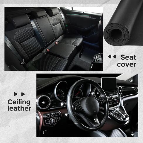 Windkream Marine Vinyl Fabric 3 Yard 54" Wide by 3 Yards Upholstery Faux Leather with Double Sided Tape Black Soft Faux Leather Sheets Fake Leather for Boat Sofa Bags Chair Car DIY Crafts in Kuwait