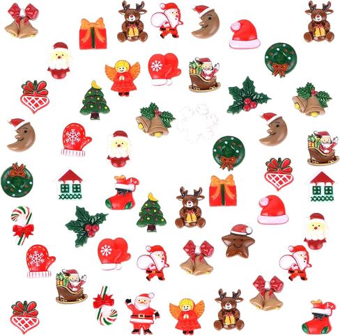 50 Pcs Mini Christmas Ornaments Flatback Resin Charms Christmas Craft Supplies Cute Christmas Embellishment for Craft Making, Ornament Scrapbooking, DIY Crafts in Saudi Arabia