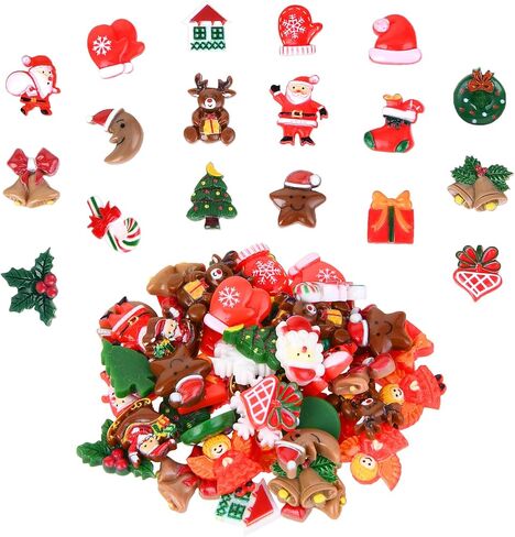 50 Pcs Mini Christmas Ornaments Flatback Resin Charms Christmas Craft Supplies Cute Christmas Embellishment for Craft Making, Ornament Scrapbooking, DIY Crafts in Saudi Arabia