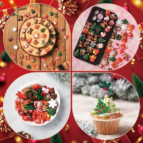 50 Pcs Mini Christmas Ornaments Flatback Resin Charms Christmas Craft Supplies Cute Christmas Embellishment for Craft Making, Ornament Scrapbooking, DIY Crafts in Saudi Arabia