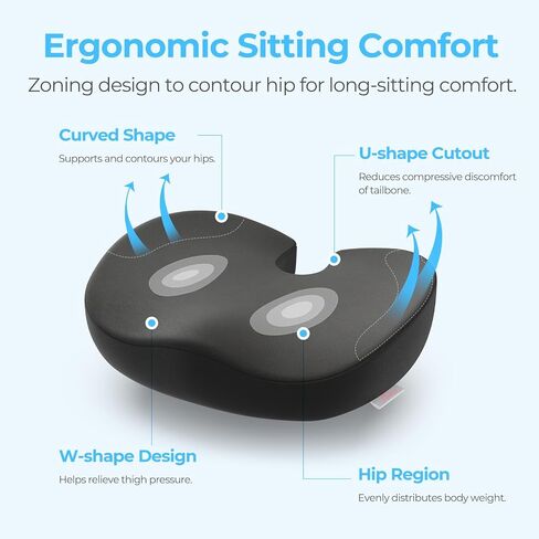 AMOOS Stylish Pink Seat Cushion, Ergonomic Wider Office Chair Cushion Enhances Posture with Lasting Support for Sciatica & Hip Pain Relief, Memory Foam Cushion for Office & Home Chair, Car Seat in Saudi Arabia