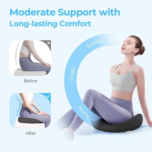 AMOOS Stylish Pink Seat Cushion, Ergonomic Wider Office Chair Cushion Enhances Posture with Lasting Support for Sciatica & Hip Pain Relief, Memory Foam Cushion for Office & Home Chair, Car Seat in Saudi Arabia
