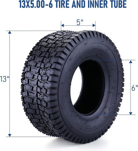 مجموعة إطارات وأنابيب داخلية 13 × 5.00-6 لشفرات الحلاقة الترابية الرباعية وعربة الذهاب، والدراجة الترابية، وATV، وجرارات الفناء، وجزازة العشب، والعربات، والشاحنات اليدوية، والأنبوب الداخلي للإطارات البديلة الممتازة مع جذع صمام معدني منحني، مجموعة واحدة in Kuwait