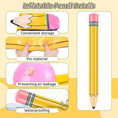 43-Inch Inflatable Pencil Giant Blow Up Pencil Colorful Inflatable Crayons, Birthday Party Supplies, and Room Decoration (Yellow, 43in) in Saudi Arabia