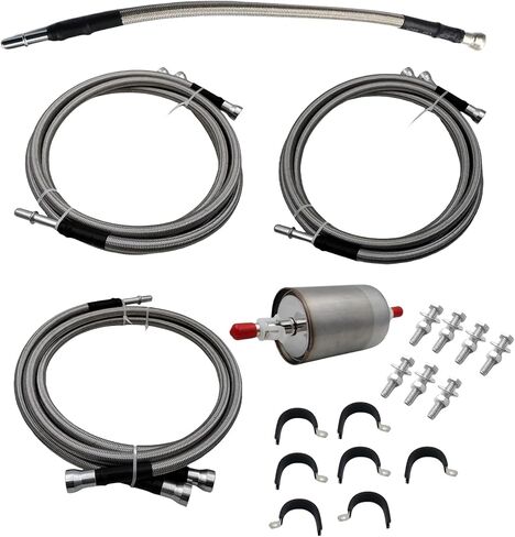 مجموعة خرطوم خط الوقود المضفر من الفولاذ المقاوم للصدأ المرن مناسبة لسيارة GMC Sierra/Chevy Silverado 1500 2500 2500HD 3500 1999-2003 استبدال 819-840 ملحقات السيارة in Kuwait