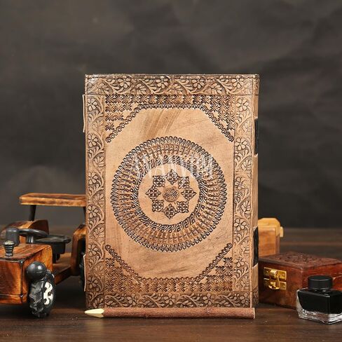 Handmade Leather Journal, Vintage Color, Tree of Life Hand Embossed Design, Genuine Leather Notebook Diary,Sketchbook with Two Brass Clasp Lock, Journal for Men & Women, Office Journal Deckle in Saudi Arabia