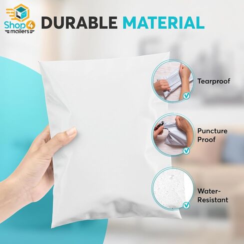 Shop4Mailers 14.5 x 19 Glossy White Plastic Self Seal Poly Mailer Flat Bags Waterproof Shipping Envelope 2 Mil for Apparel, Clothes, Shirts, Books – Permanent Adhesive Seal (100 Pack) in Kuwait