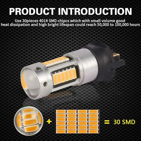 AILEO PWY24W PW24W مصابيح LED ساطعة كهرمانية صفراء برتقالية ساطعة للغاية 30-SMD 4014 أضواء إشارة الانعطاف أضواء النهار الجري DRL لمبات بديلة، حزمة من 2 in Saudi Arabia