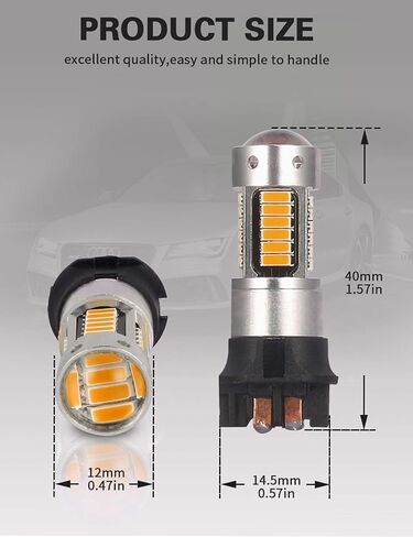 AILEO PWY24W PW24W مصابيح LED ساطعة كهرمانية صفراء برتقالية ساطعة للغاية 30-SMD 4014 أضواء إشارة الانعطاف أضواء النهار الجري DRL لمبات بديلة، حزمة من 2 in Saudi Arabia