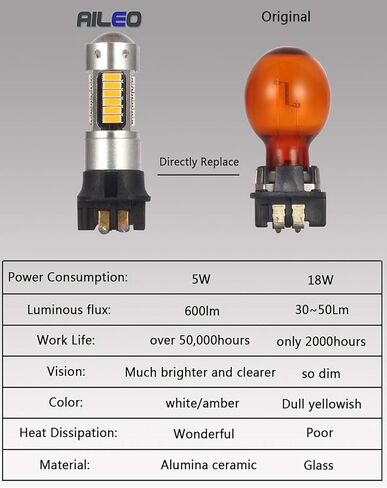 AILEO PWY24W PW24W مصابيح LED ساطعة كهرمانية صفراء برتقالية ساطعة للغاية 30-SMD 4014 أضواء إشارة الانعطاف أضواء النهار الجري DRL لمبات بديلة، حزمة من 2 in Saudi Arabia