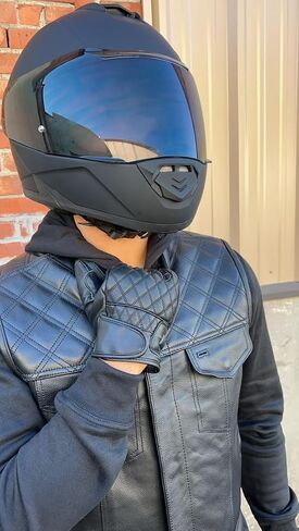 Black Leather Motorcycle Gloves for Men – Diamond Stitch Design, Soft Naked Cowhide with Velcro Strap – Riding & Biker Gloves for Enhanced Grip & Comfort in Kuwait