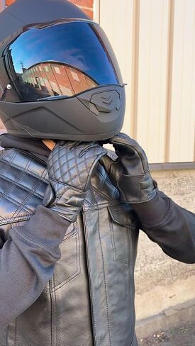 Black Leather Motorcycle Gloves for Men – Diamond Stitch Design, Soft Naked Cowhide with Velcro Strap – Riding & Biker Gloves for Enhanced Grip & Comfort in Kuwait