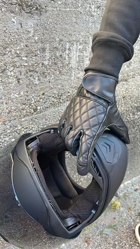 Black Leather Motorcycle Gloves for Men – Diamond Stitch Design, Soft Naked Cowhide with Velcro Strap – Riding & Biker Gloves for Enhanced Grip & Comfort in Kuwait