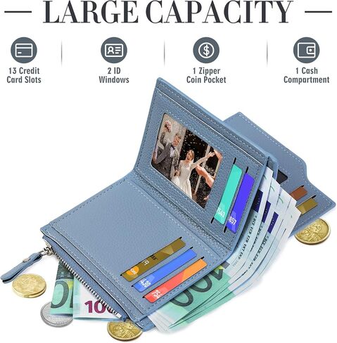 Small Wallet for Women Genuine Leather（Light Blue） in Saudi Arabia