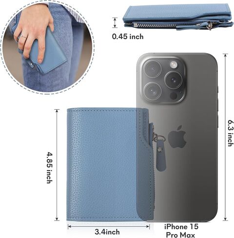 Small Wallet for Women Genuine Leather（Light Blue） in Saudi Arabia