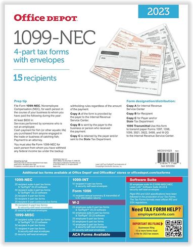 نماذج ضرائب الليزر 1099-NEC من علامة Office Depot®، 4 أجزاء، 3-أعلى، 8-1/2 بوصة × 11 بوصة، حزمة مكونة من 15 مجموعة نماذج in Saudi Arabia