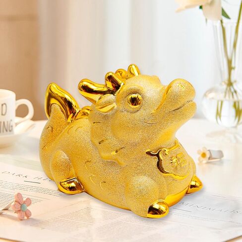 Golden Dragon Money Bank, Cute Money Box, Family Money Holder, Dragon Money Storage, Dragon Ceramic Statue Money Bank for Children, Chinese Decorations, Home Decorations in Saudi Arabia