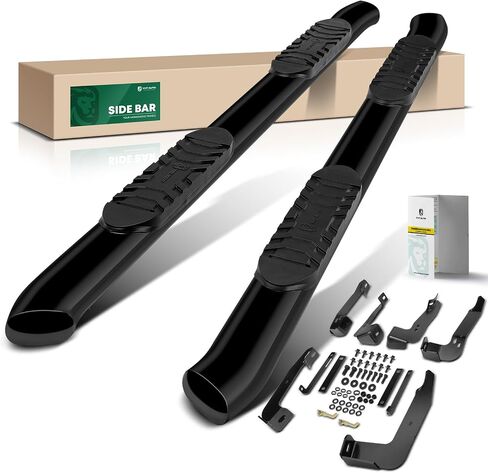 YHTAUTO 5 Inch Running Boards Side Steps Compatible with Chevy Silverado & GMC Sierra 1500/2500 HD/3500 HD 2001-2014, Crew Cab, Oval Bent Ends Carbon Steel Black Powder, Truck Cab Side Step Rails in Saudi Arabia
