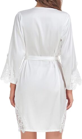 Women's Silk Satin Robe Lace Trim Short Kimono Bridal Bridesmaid Robes Wedding Party Bathrobe Sleepwear in Saudi Arabia
