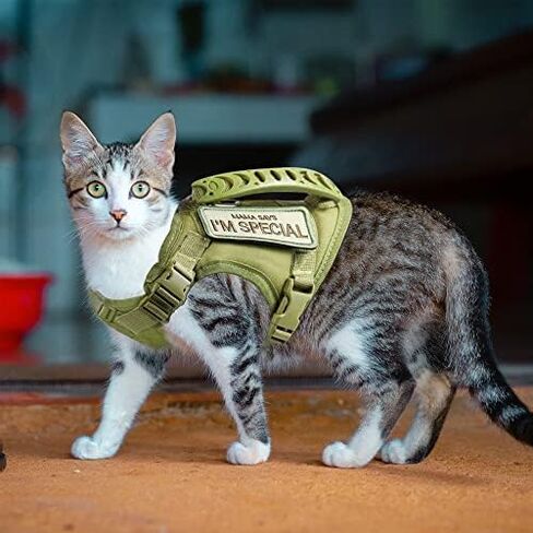 Tactical Cat Harness for Walking Escape Proof, Adjustable Pet Vest Harness, Soft Mesh with Control Handle for Large Cat Small Dog, Gift with Patch in Kuwait