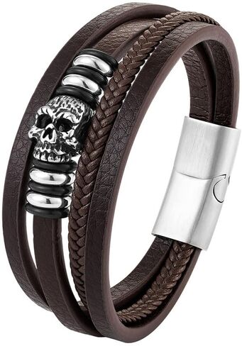 Skull Skeleton Bracelet Leather Bracelet for Men Bracelet for Men Bracelets Stainless Steel in Saudi Arabia