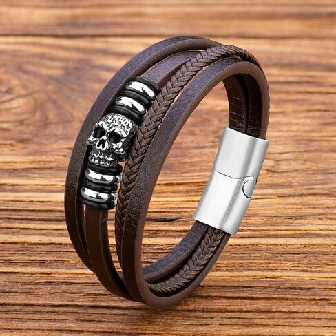 Skull Skeleton Bracelet Leather Bracelet for Men Bracelet for Men Bracelets Stainless Steel in Saudi Arabia