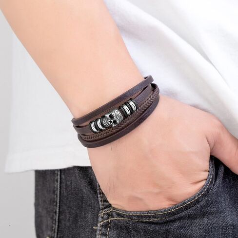 Skull Skeleton Bracelet Leather Bracelet for Men Bracelet for Men Bracelets Stainless Steel in Saudi Arabia